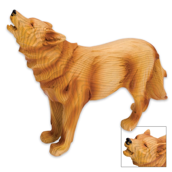 Howling Wolf Simulated Woodcarving Resin Sculpture