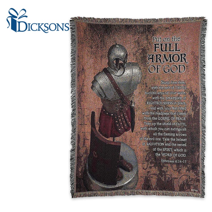 Put on the Full Armor of God - 100 Percent Cotton Throw - Full-Color Christian Imagery and Text