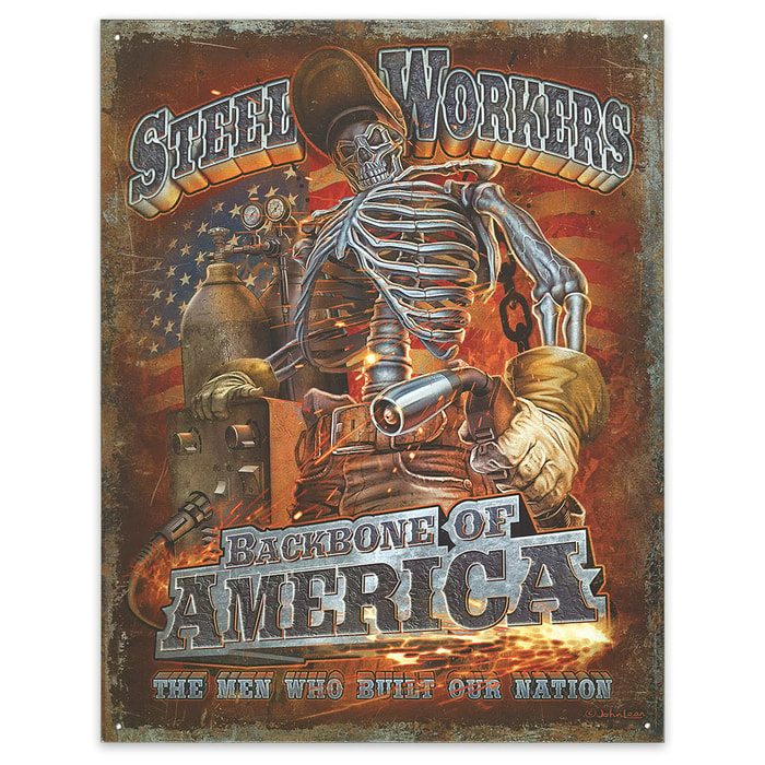 “Steel Workers - Backbone of America” 12 1/2” x 16” Tin Sign