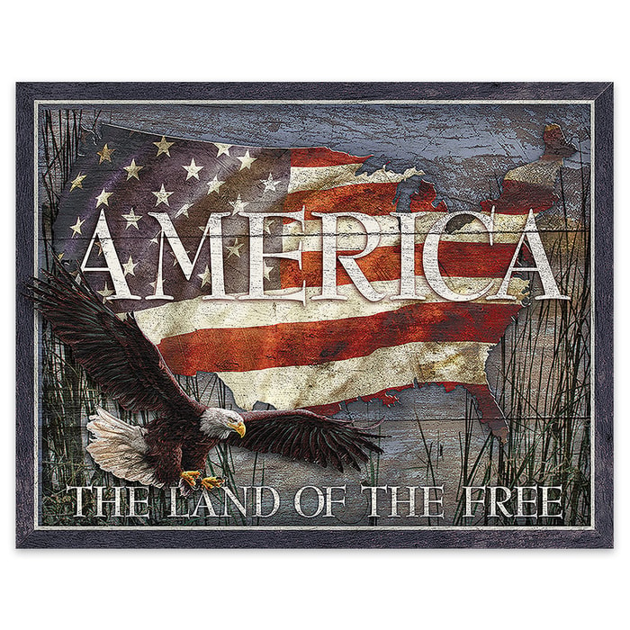America: The Land of the Free Rustic Tin Sign