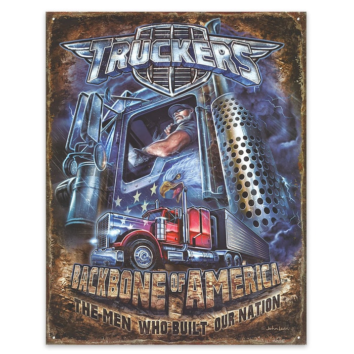 “Truckers - Backbone of America” 12 1/2” x 16” Tin Sign