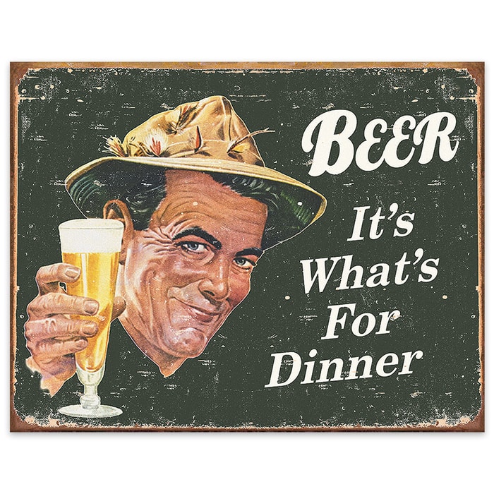 Beer: It's What's For Dinner Vintage-Style Weathered Tin Sign
