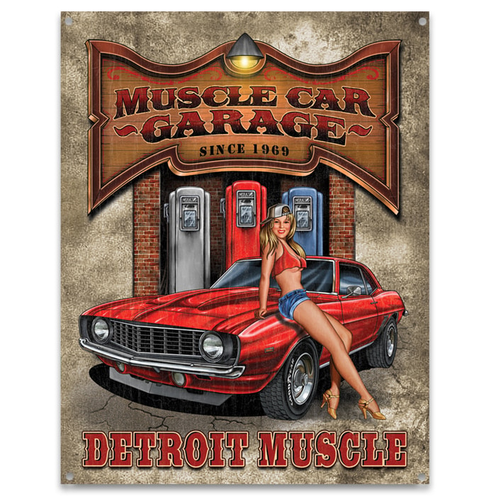 Legends Muscle Car Tin Sign - Vintage Look, Collector’s Item, Weather-Proof Finish, Pre-Punched Mounting Holes