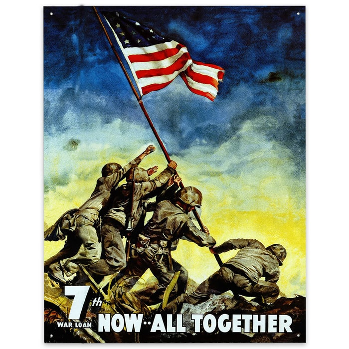 Vintage War Bond Ad / Iwo Jima Flag Raising Tin Sign