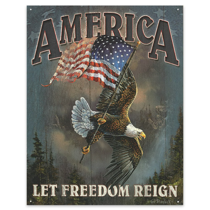 Let Freedom Reign Soaring Eagle Art Tin Sign