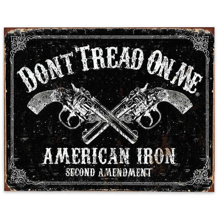 American Iron / Second Amendment / Don't Tread on Me - Rustic Weathered Tin Sign