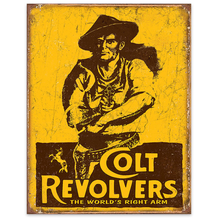 Colt Revolvers Vintage Advertisment on Rustic Tin Sign