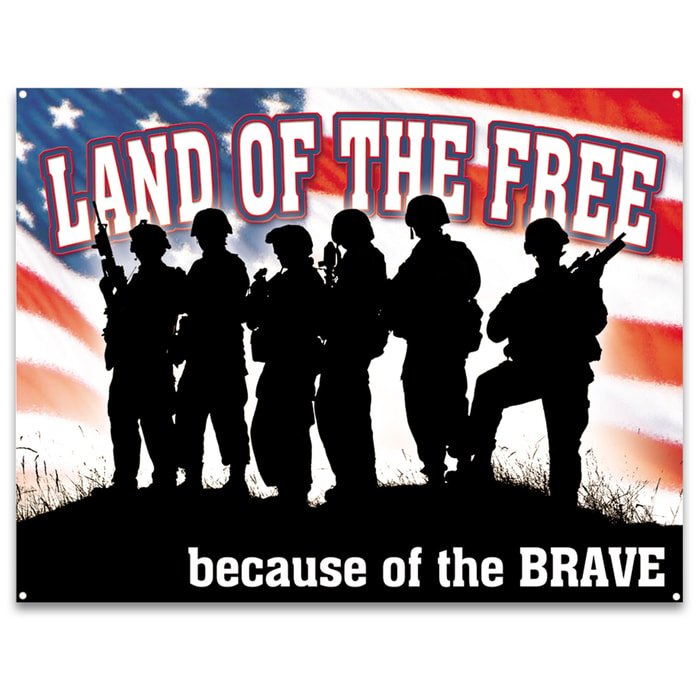 Land Of The Free Tin Sign - Vibrant Patriotic Artwork, Corrosion Resistant, Fade Resistant, Rolled Edges, Mounting Holes
