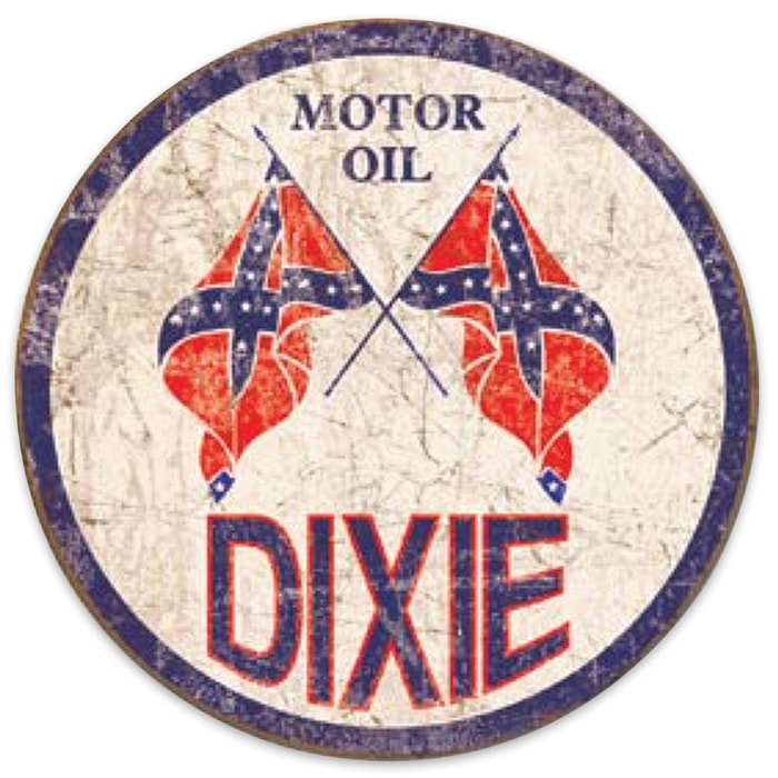 Dixie Motor Oil Weathered Round Tin Sign