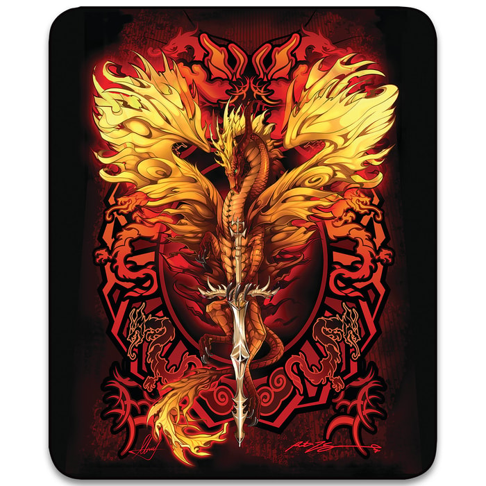Flaming Dragon Blade Faux Fur Blanket - Plush Acrylic Material, Color-Saturated Vivid Artwork - Dimensions 70”x 90”