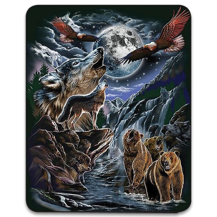 Seven Hidden Wolves Faux Fur Blanket - Plush Acrylic Material, Color-Saturated Vivid Artwork - Dimensions 70”x 90”