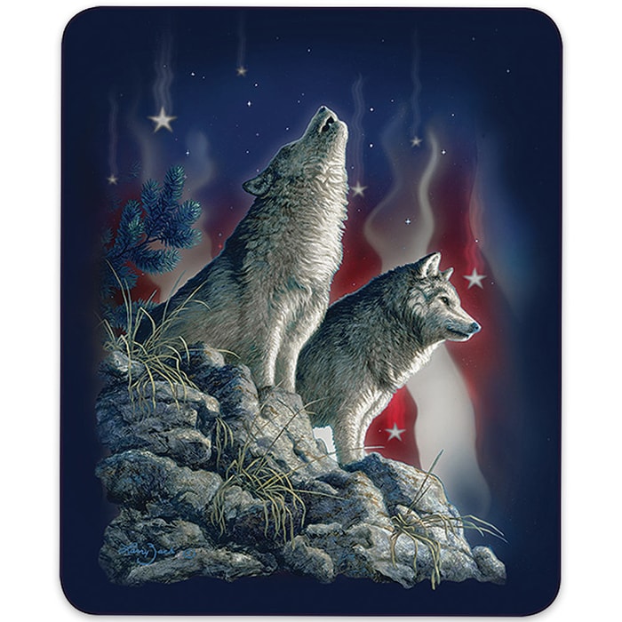 American Flag Wolves Pattern Queen Size Blanket