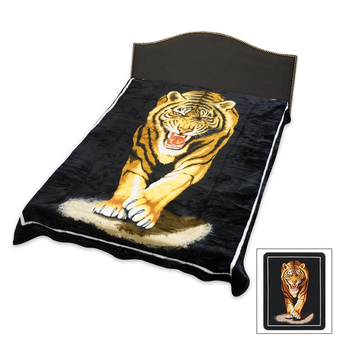 Charging Tiger Acrylic Mink Queen Size Blanket