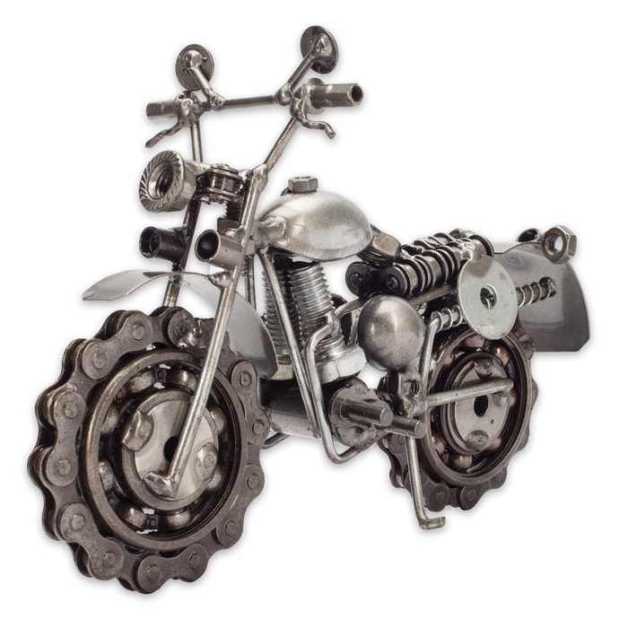 Handcrafted Metal Rough Rider Motorcycle Sculpture