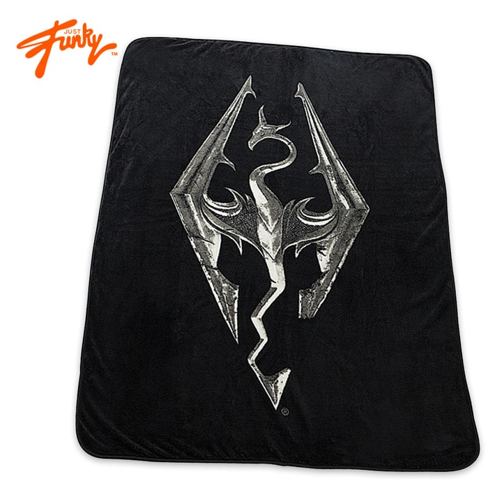 Just Funky Skyrim 45”x 60” Dragon Emblem Black Fleece Blanket