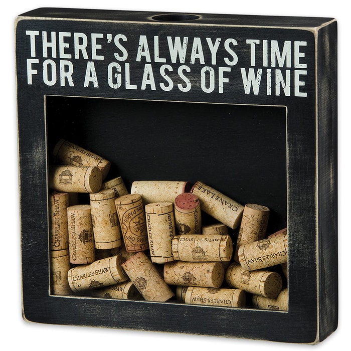 Always Time for Glass of Wine 10” x 10” Rustic Wooden Shadow Box