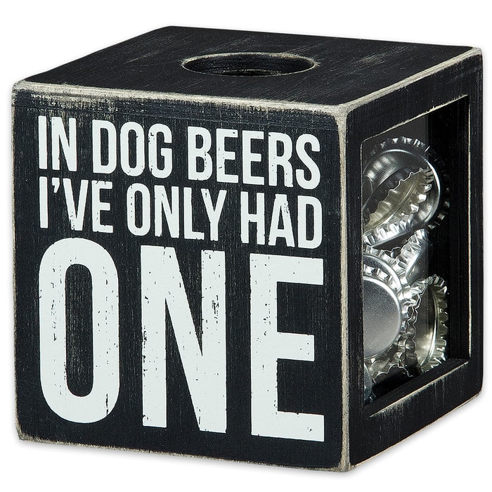 In Dog Beers Only Had One 4 1/4" Cube Rustic Wooden Shadow Box / Bottle Cap Holder