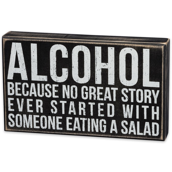 Alcohol Great Story 10” x 6” Rustic Wooden Box Sign