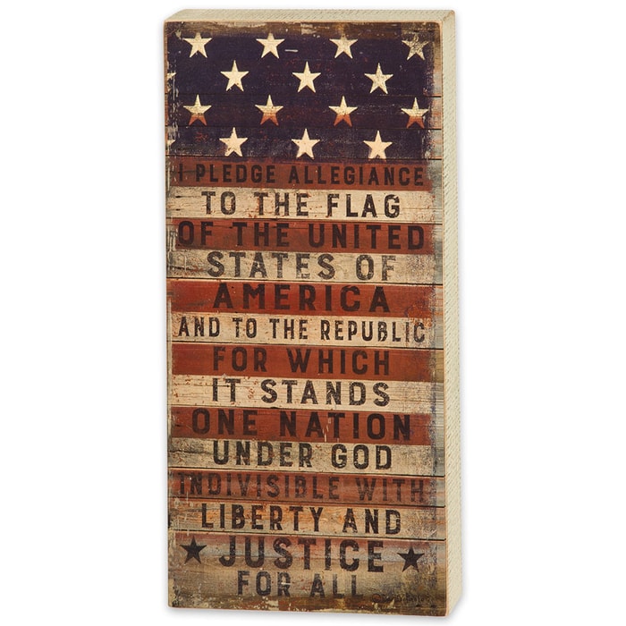 Pledge to the Flag 9” x 18” Rustic Wooden Box Sign