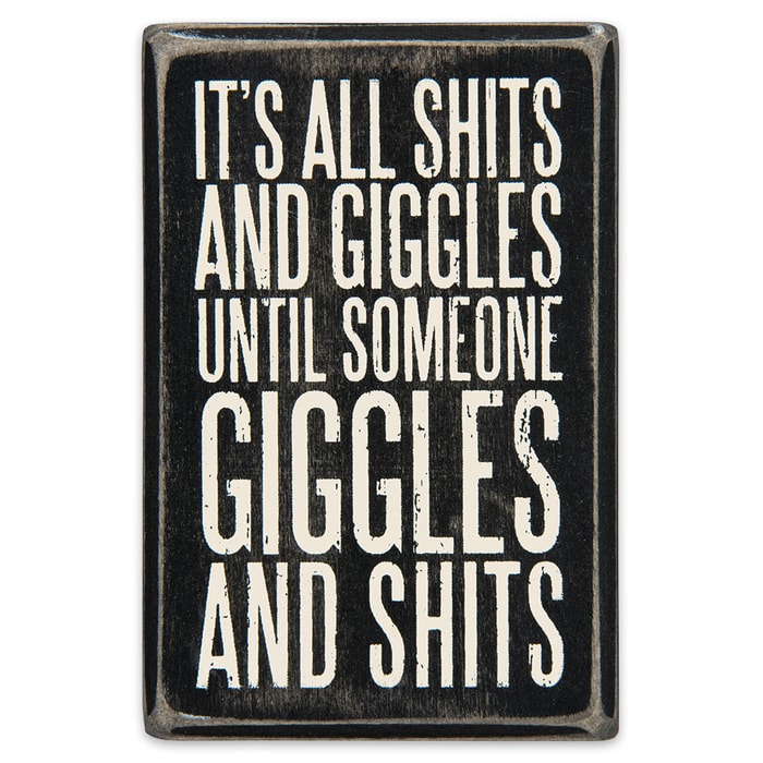 "Giggles and Shits" 3" x 4 1/2" Rustic Wooden Box Sign