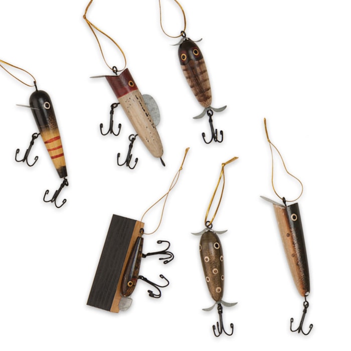 Antique Wood Lure Ornaments 6 Pack