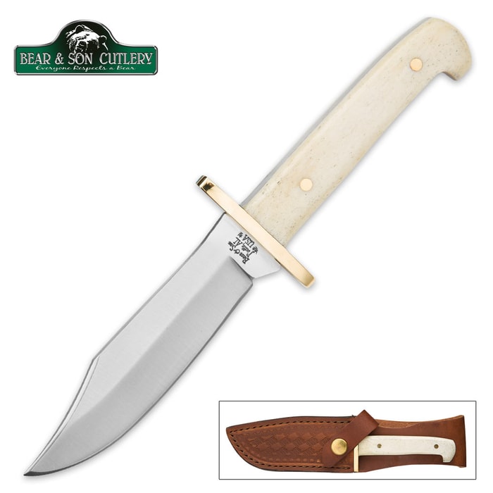 Bear & Son Smooth White Bone Baby Bowie with Genuine Leather Sheath