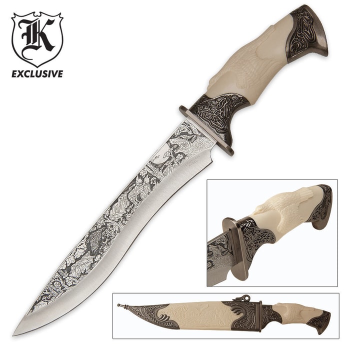 Tribal Faux Ivory Eagle Bowie Knife