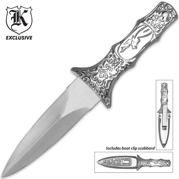 Stainless Steel Scrollwork Boot Knife
