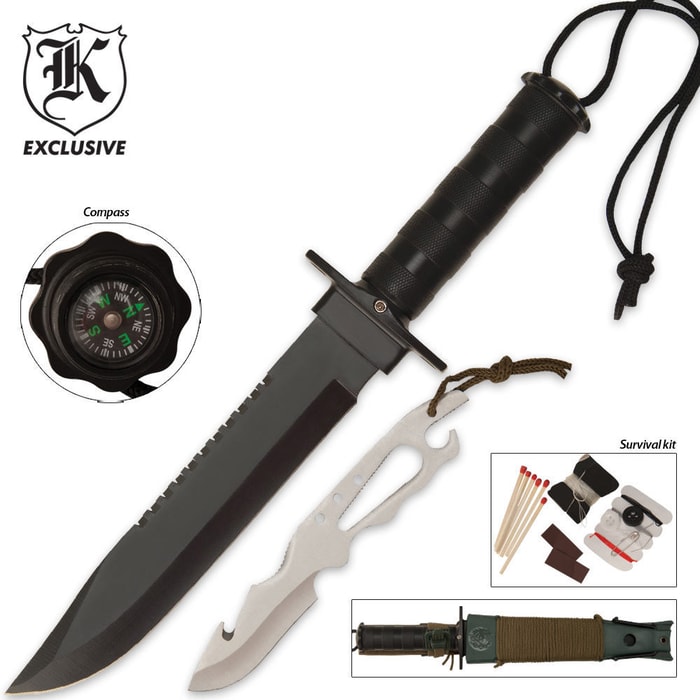 MIA Survival Knife & Skinning Knife Combo with Survival Kit & Sheath