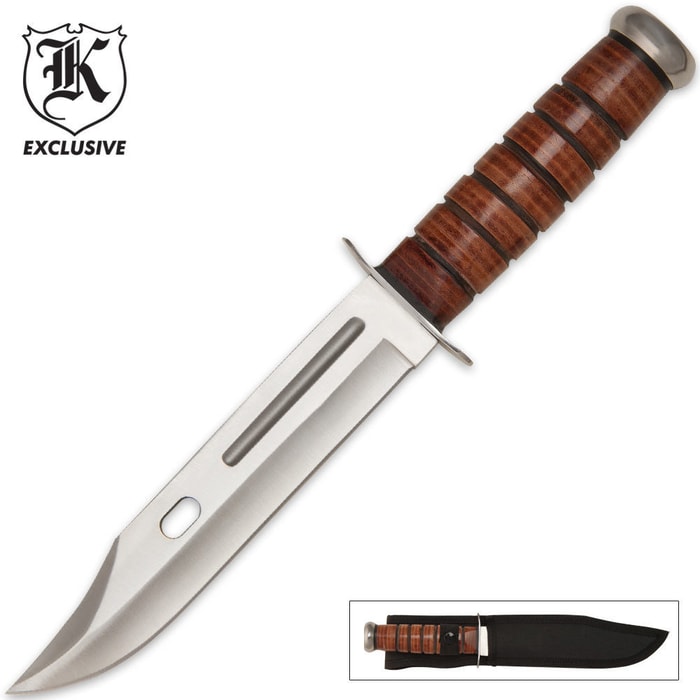 Brown Leather Wrapped Handle Fixed Blade Knife