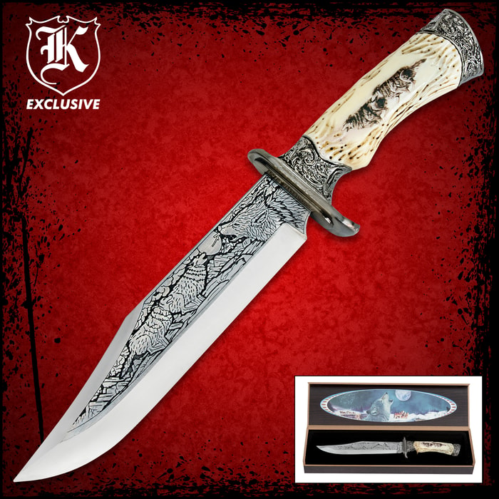 Running Wolf Fixed Blade Knife with Display Box