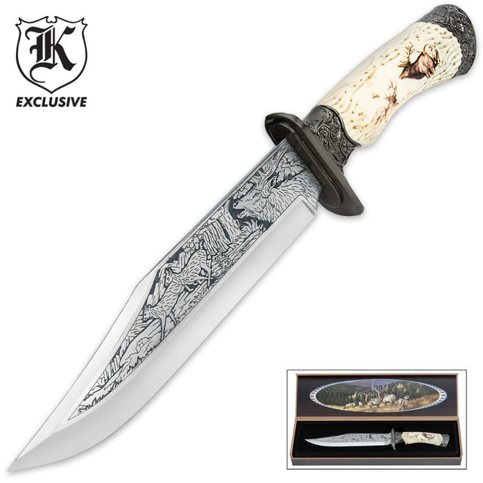 Majestic Elk Fixed Blade Knife With Display Box