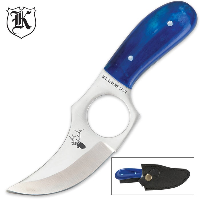 Blue Bone Fixed Blade Elk Skinner Knife With Sheath