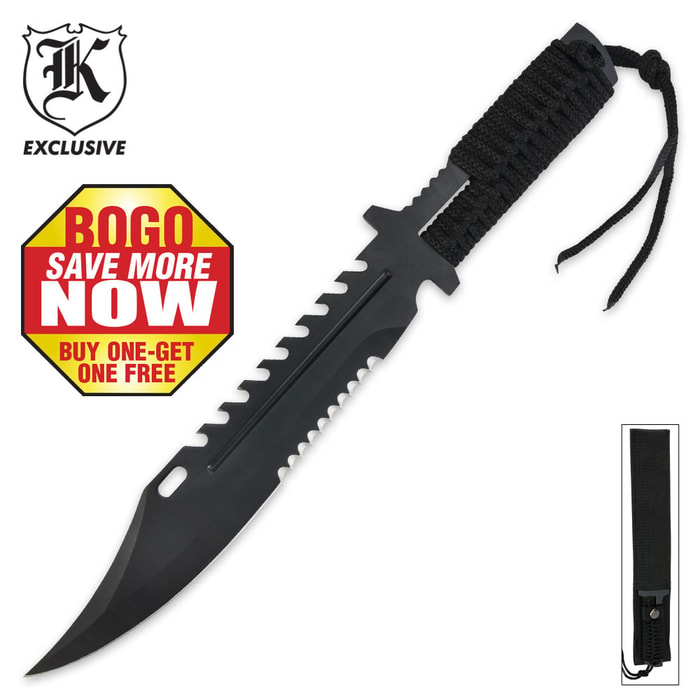 Cord Wrapped Double Serrated Survival Fixed Blade Knife - BOGO