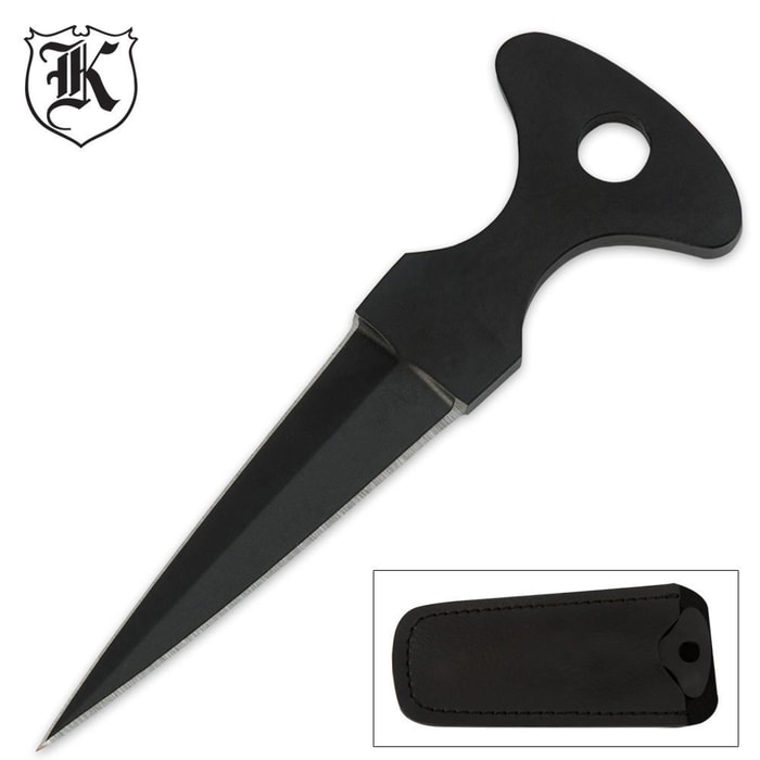 Black Wallet Push Dagger Knife with Sheath