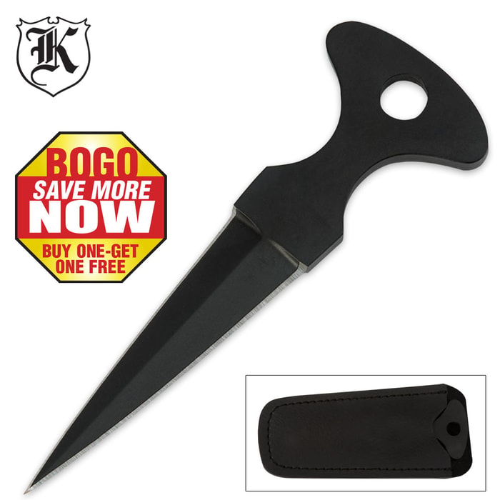 Black Wallet Push Dagger Knife with Sheath 2 For 1