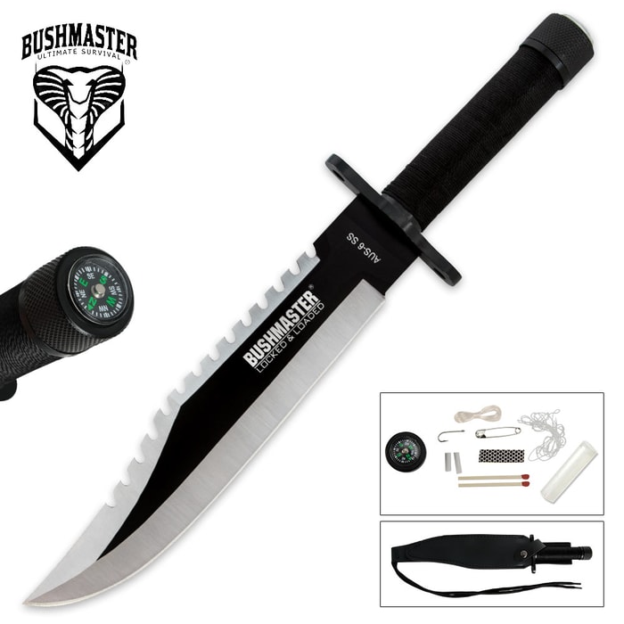 Bushmaster Sawback Survival Knife With Survival Kit And Sheath