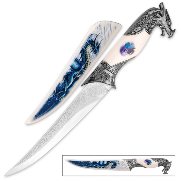Azure Dragon Fantasy Bowie With Decorated Sheath