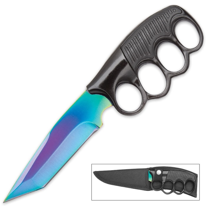Military Warrior Iridescent Metallic Rainbow Trench Knife