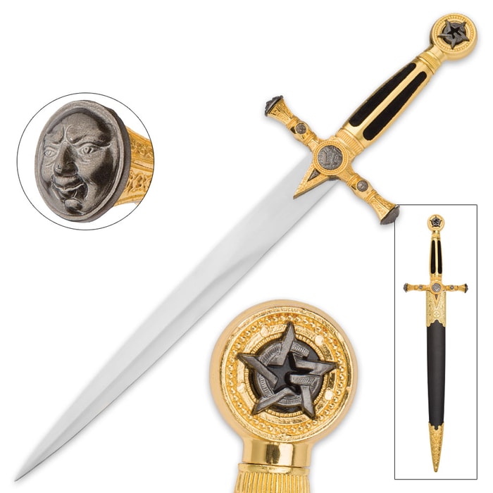 Masonic "Star of Destiny" Medieval Dagger with Scabbard - Black
