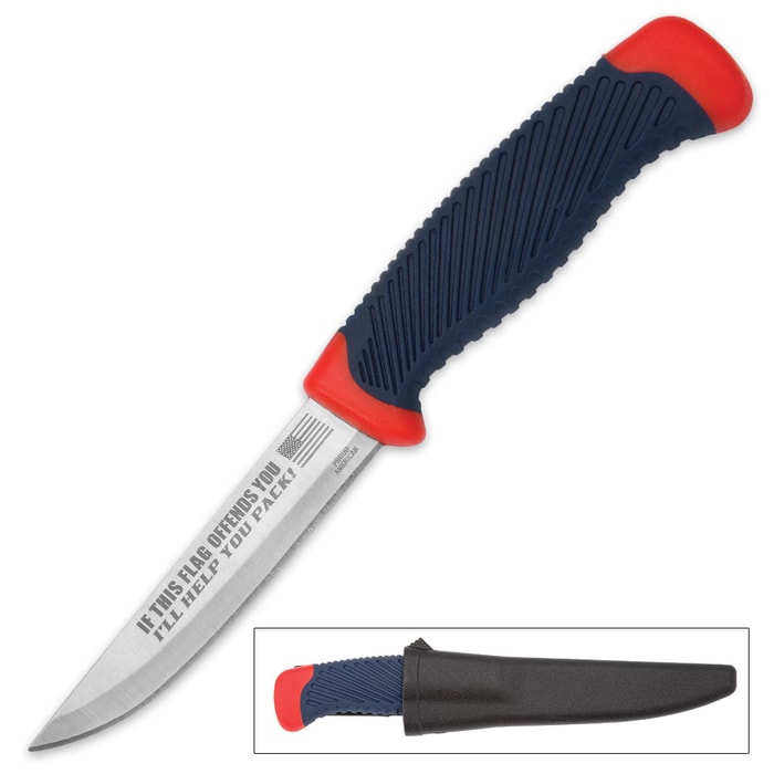 "If this Flag Offends You..." Patriotic Multipurpose Fixed Blade Utility Knife