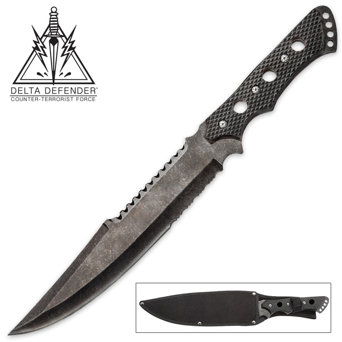 Delta Defender Hellscape Tactical Fixed Blade Knife with Nylon Sheath