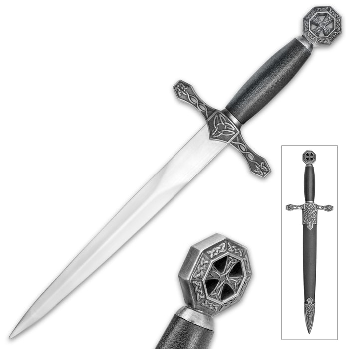 Celtic Cross Crusader Dagger With Sheath -  Stainless Steel Blade, Metal Guard And Pommel - Historically Inspired - Length 14 1/2"