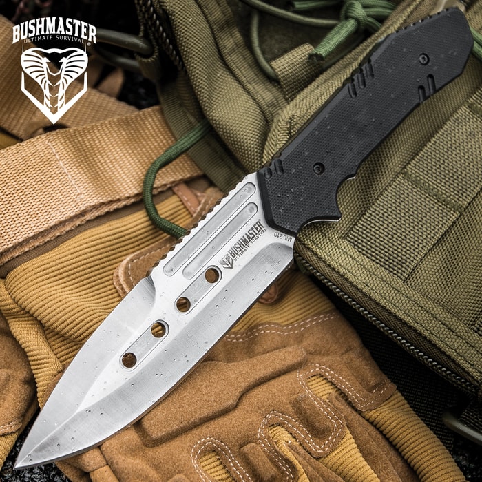 Bushmaster Mission Ready Fixed Blade Knife And Sheath - 3Cr13 Stainless Steel, G10 Handle Scales - Length 8 1/2”