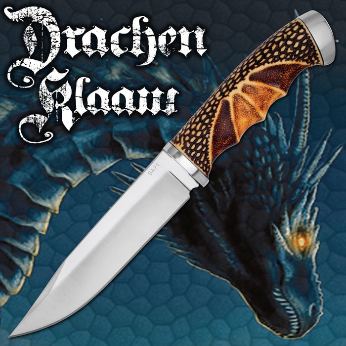Drachen Klaaw Fixed Blade Knife - Dragon Scale Handle, Dragon Wing Grip