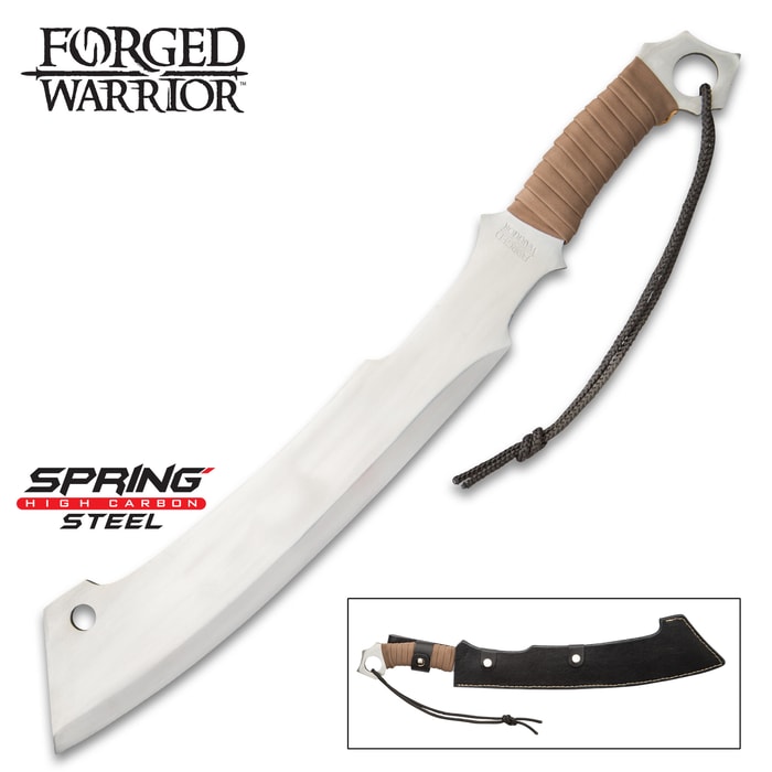One-Piece Jungle Machete - High Carbon Spring Steel Construction, Leather Wrapped Handle, Lanyard - Length 20 1/2”