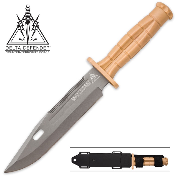 Delta Defender Khaki Fixed Blade Knife