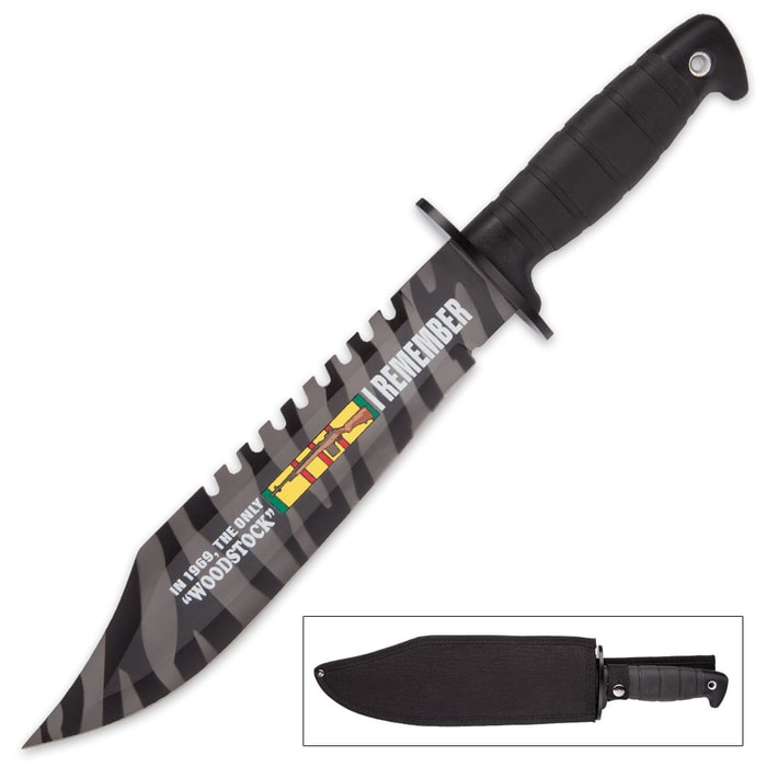 "The Only 'Woodstock' I Remember..." Urban Camo Vietnam Vet Tribute Bowie Knife with Nylon Sheath