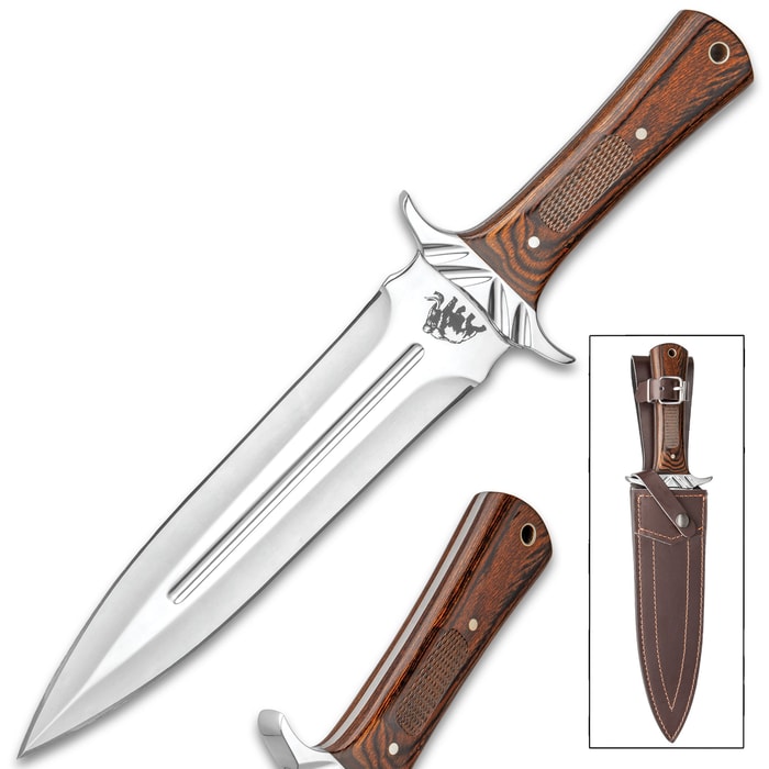 Fur Trader Toothpick Knife With Sheath - Stainless Steel Blade, Wooden Handle, Brass Pins And Lanyard Hole - Length 14 3/4”