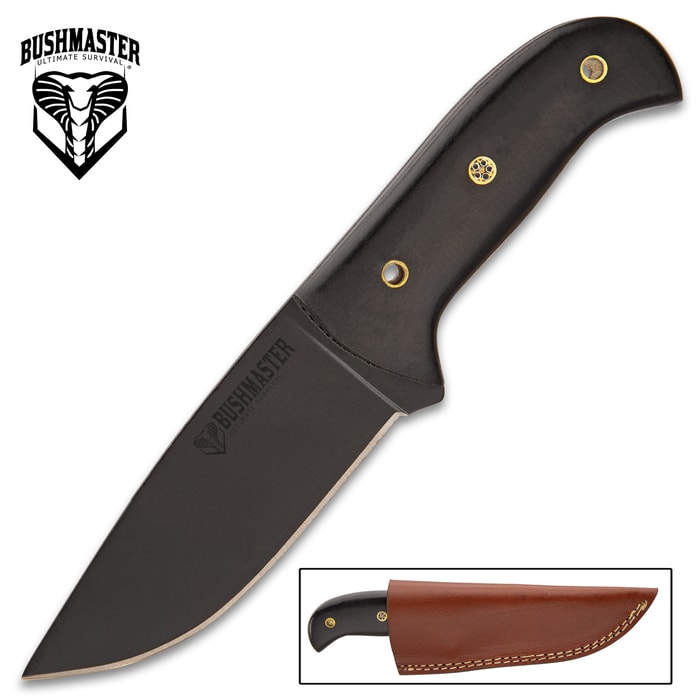 Bushmaster Compact Tactical Knife With Sheath - 1095 Carbon Steel Blade, Micarta Handle, Mosaic Pin Accent, Brass Inserts - Length 8 1/2”